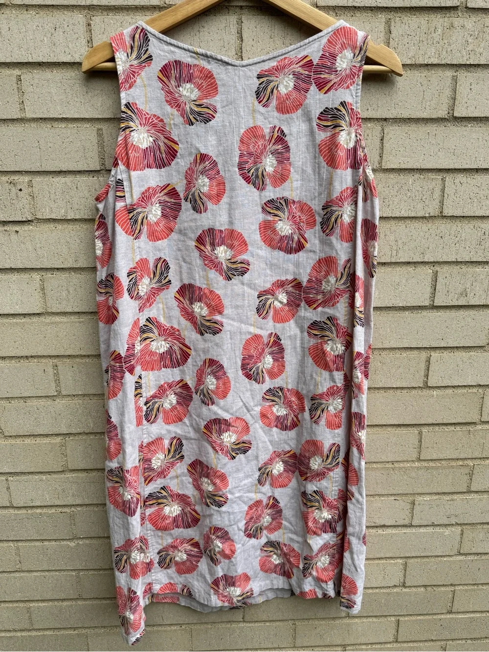 Habitat Sleeveless Linen-Blend Midi Shift Dress Oatmeal Pink Floral Small - Picture 3 of 5